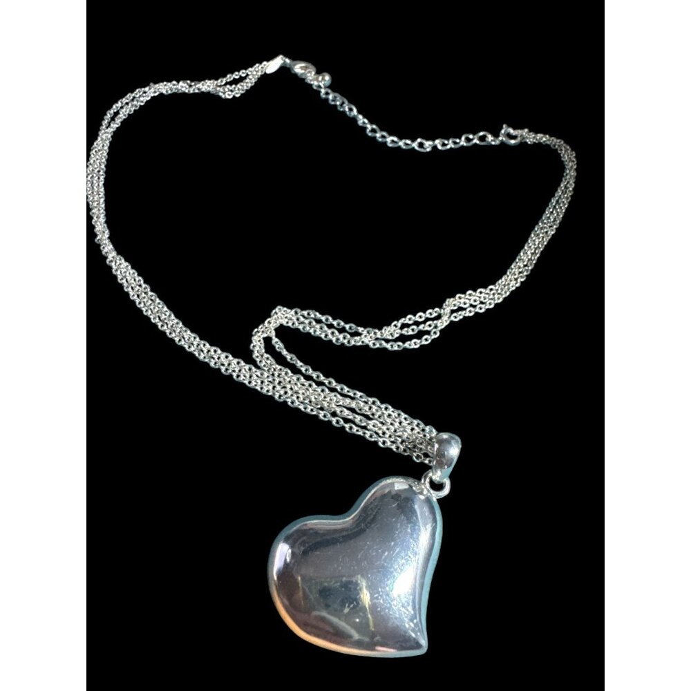 AVON Silvertone Heart Pendant Necklace With Multi-Strand Chain & Lobster Clasp